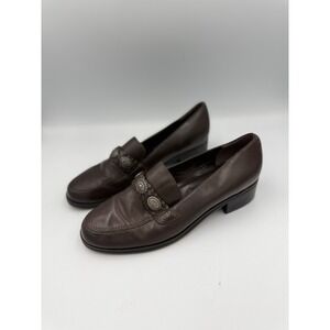 Vintage Cappagallo Heel Loafers Women's Size 8M Brown Leather Woven Round Toe